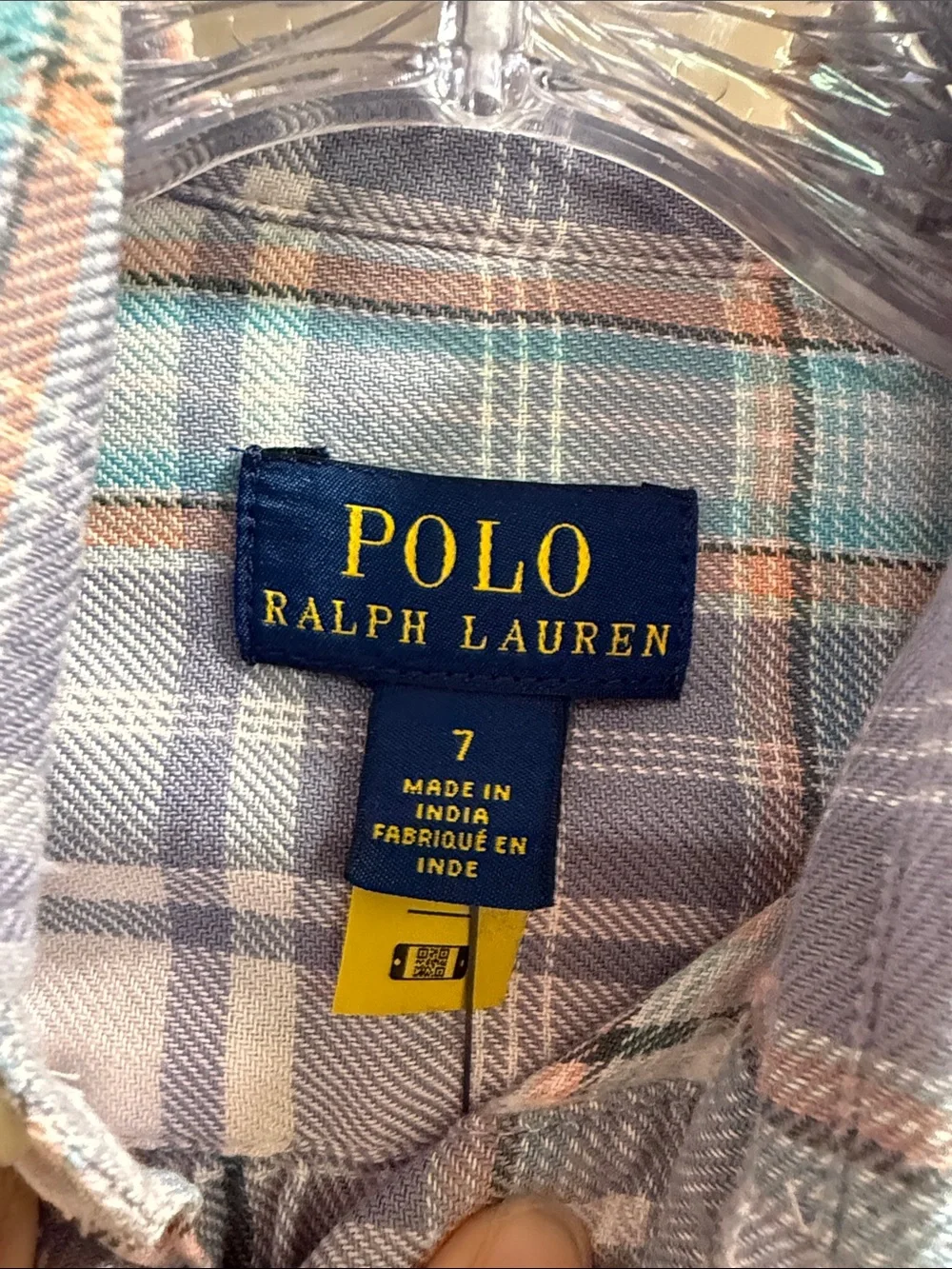 New! Polo Ralph Lauren Girls Sz 7 Pastel Plaid Button-Front Popover Shirt Dress